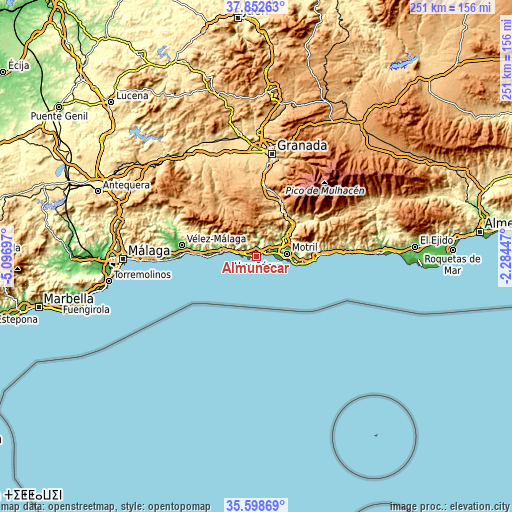 Topographic map of Almuñécar