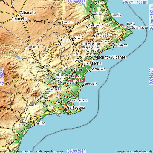 Topographic map of Almoradí