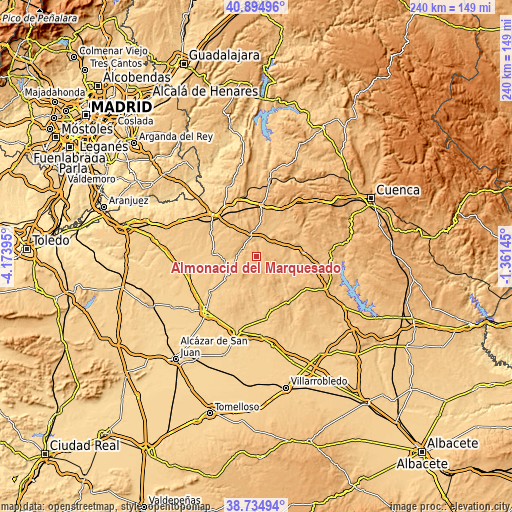 Topographic map of Almonacid del Marquesado