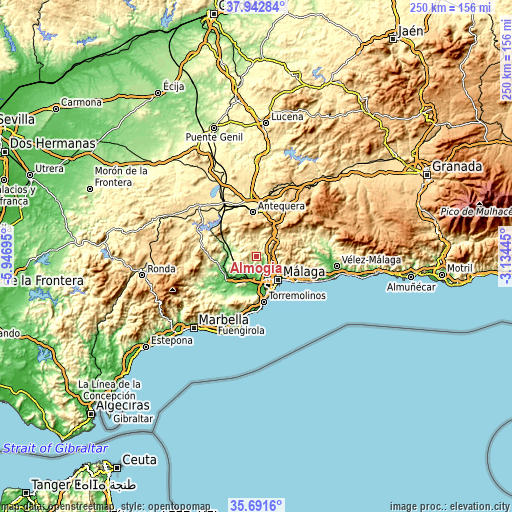 Topographic map of Almogía