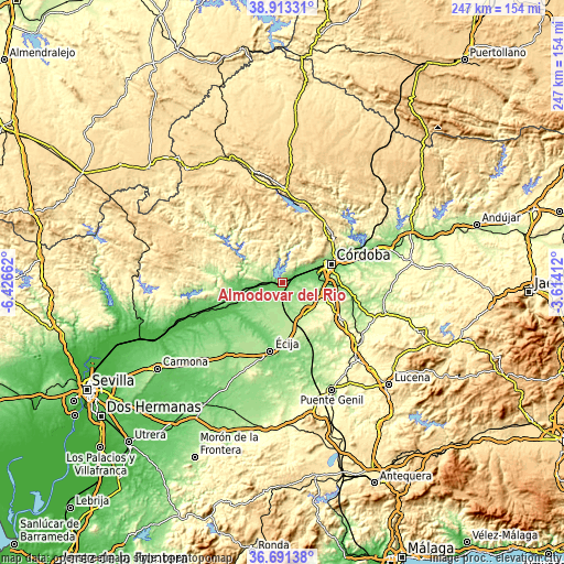 Topographic map of Almodóvar del Río