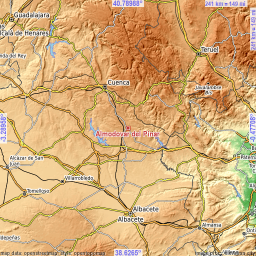 Topographic map of Almodóvar del Pinar