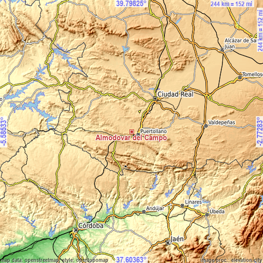 Topographic map of Almodóvar del Campo