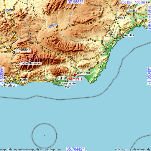 Topographic map of Almería