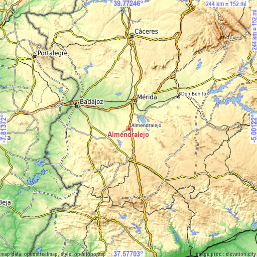 Topographic map of Almendralejo