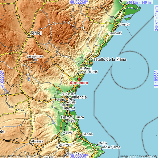 Topographic map of Almenara