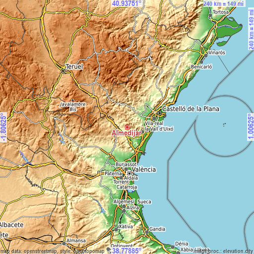 Topographic map of Almedíjar