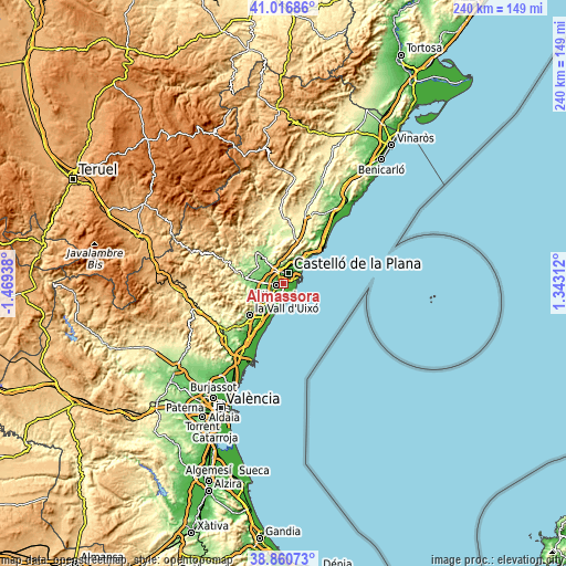 Topographic map of Almassora
