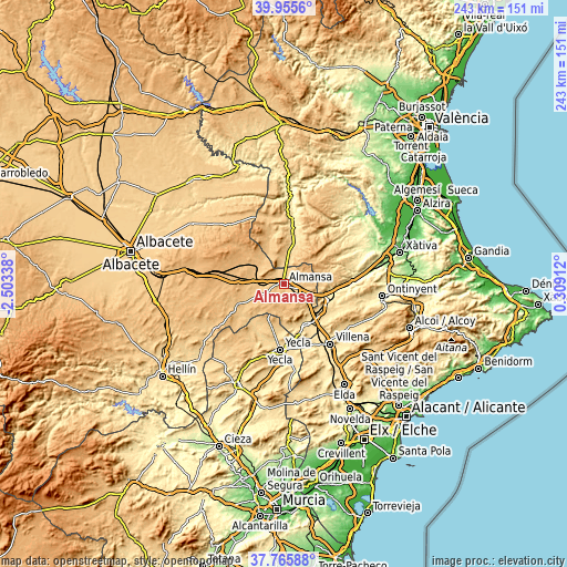 Topographic map of Almansa