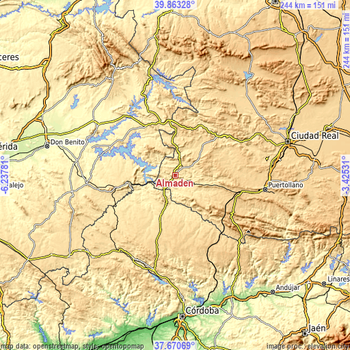 Topographic map of Almadén