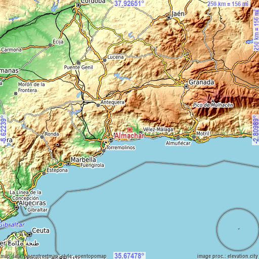 Topographic map of Almáchar