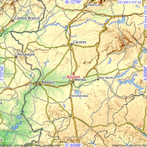 Topographic map of Aljucén