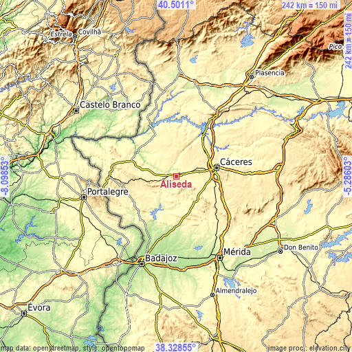 Topographic map of Aliseda