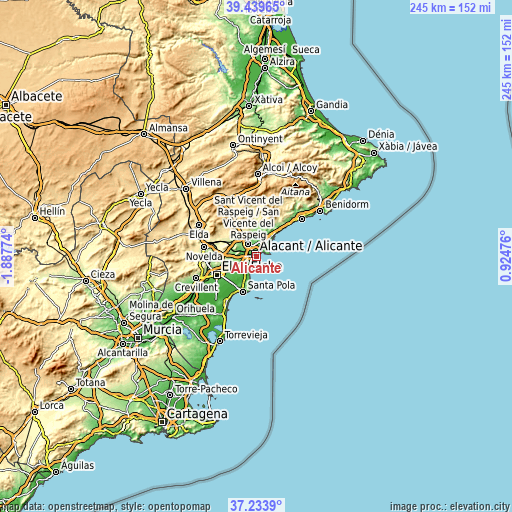 Topographic map of Alicante
