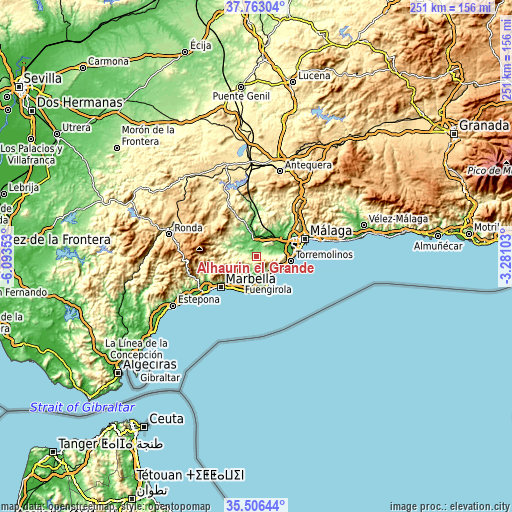 Topographic map of Alhaurín el Grande