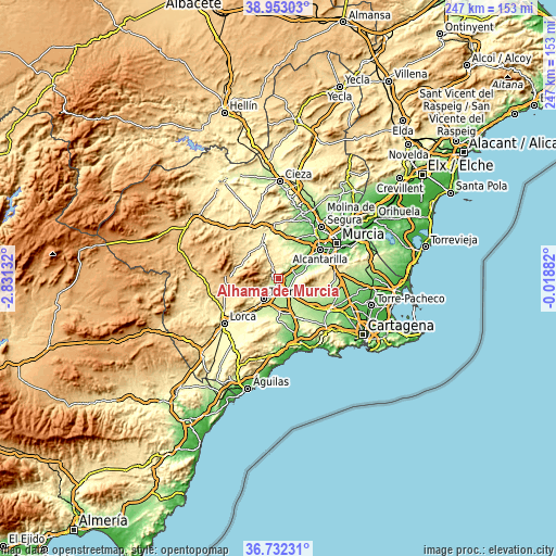 Topographic map of Alhama de Murcia