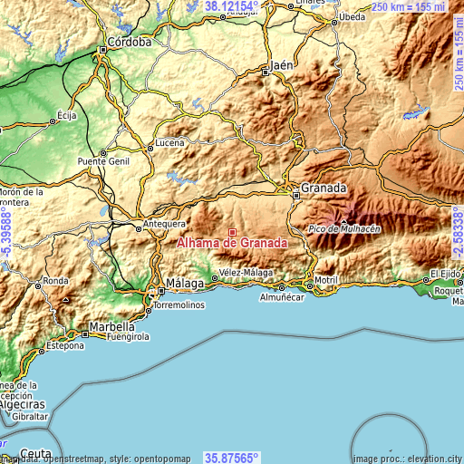 Topographic map of Alhama de Granada