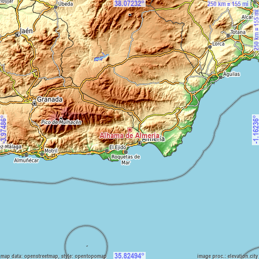 Topographic map of Alhama de Almería