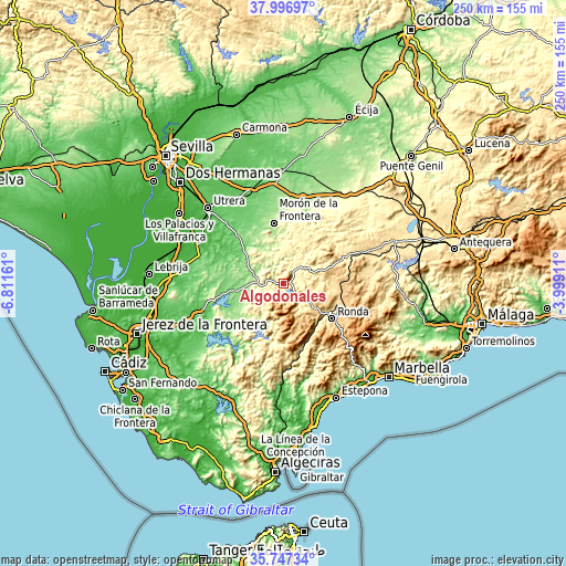 Topographic map of Algodonales