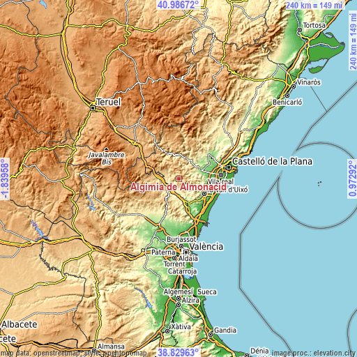 Topographic map of Algimia de Almonacid