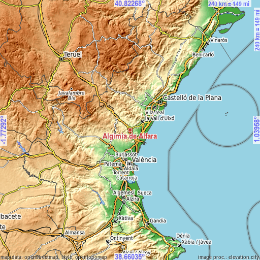 Topographic map of Algimia de Alfara