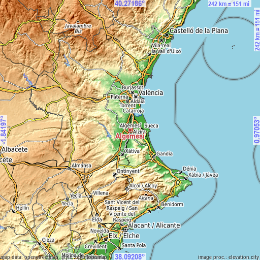 Topographic map of Algemesí