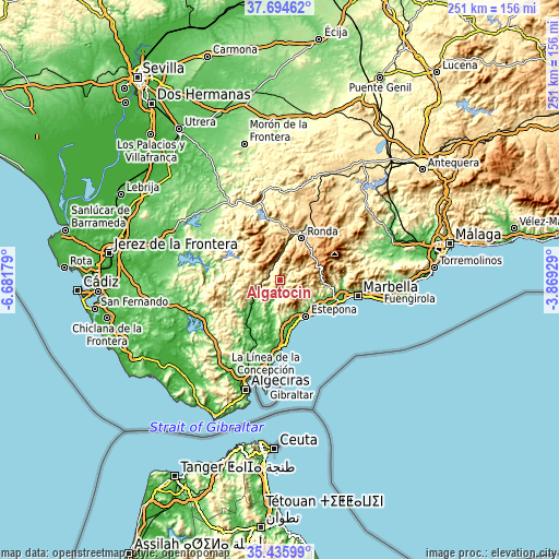 Topographic map of Algatocín