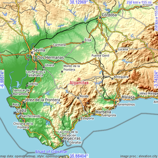 Topographic map of Algámitas