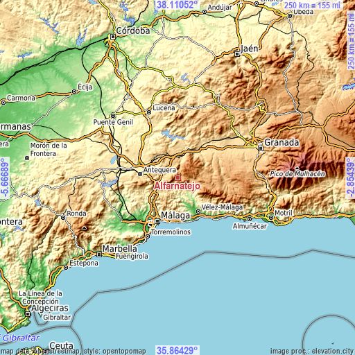 Topographic map of Alfarnatejo