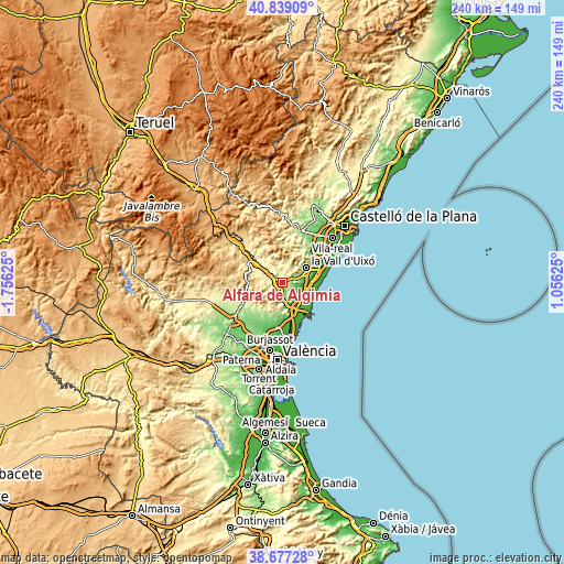 Topographic map of Alfara de Algimia