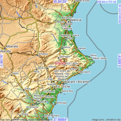 Topographic map of Alfafara