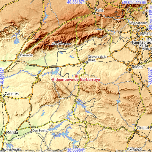 Topographic map of Aldeanueva de Barbarroya