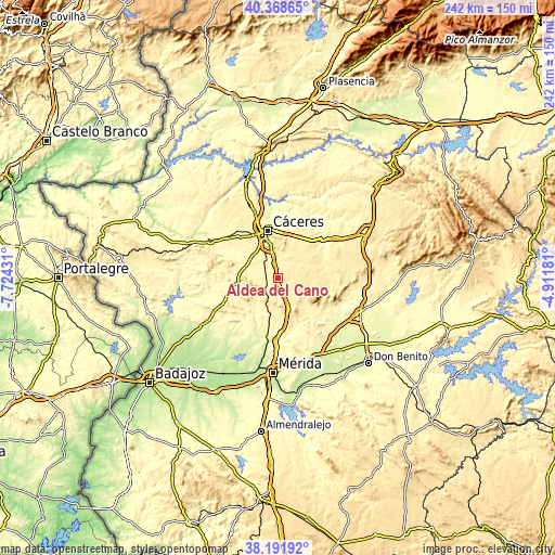 Topographic map of Aldea del Cano