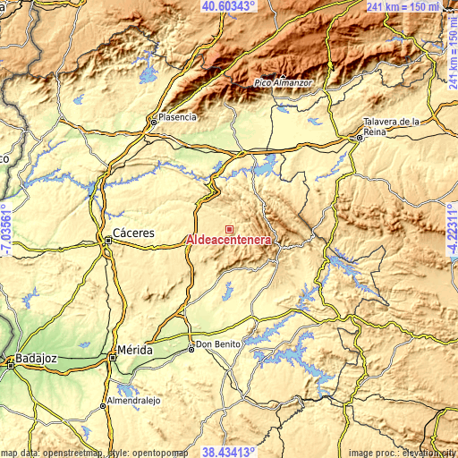 Topographic map of Aldeacentenera