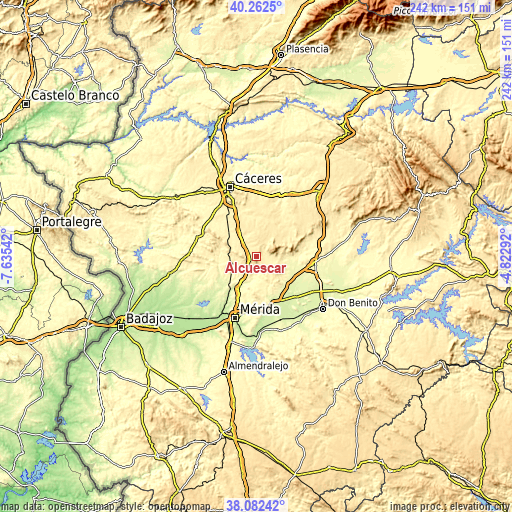 Topographic map of Alcuéscar