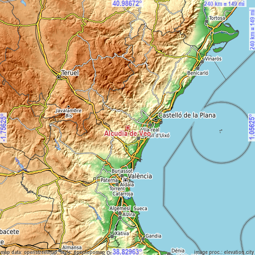 Topographic map of Alcudia de Veo