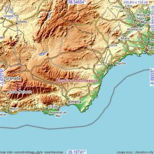 Topographic map of Alcudia de Monteagud