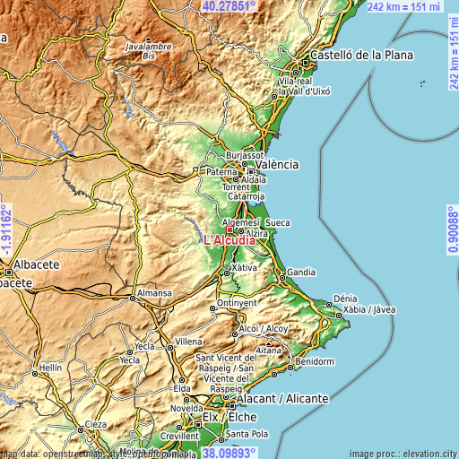 Topographic map of L'Alcúdia