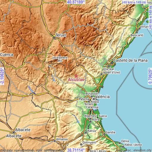 Topographic map of Alcublas