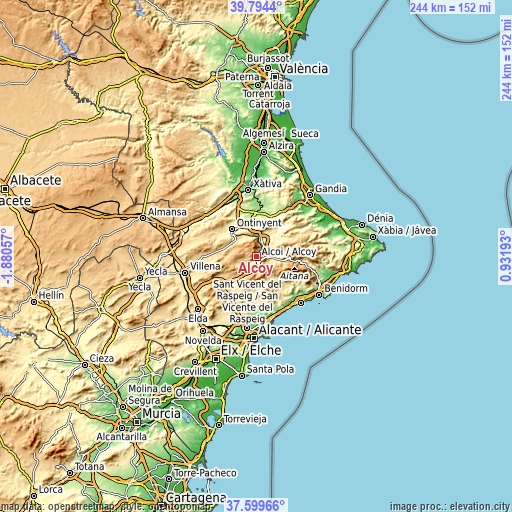 Topographic map of Alcoy