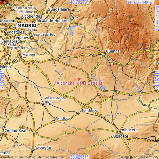 Topographic map of Alconchel de la Estrella