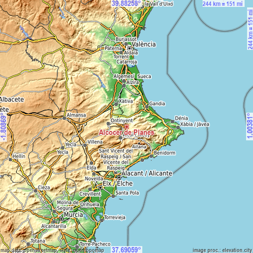 Topographic map of Alcocer de Planes