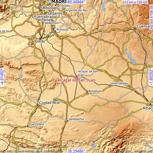 Topographic map of Alcázar de San Juan