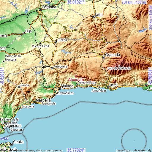 Topographic map of Alcaucín