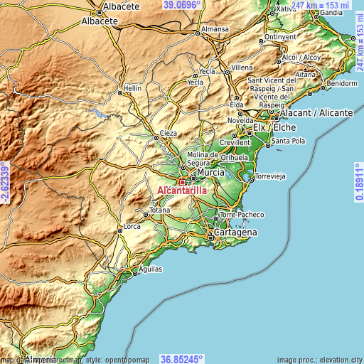 Topographic map of Alcantarilla