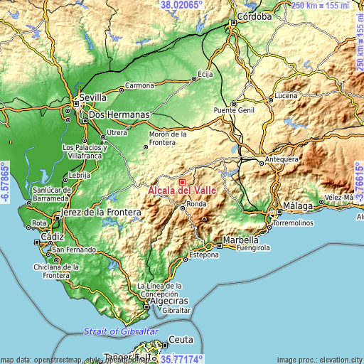 Topographic map of Alcalá del Valle