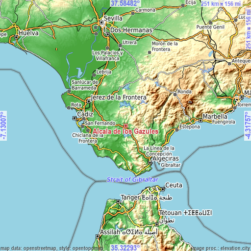 Topographic map of Alcalá de los Gazules