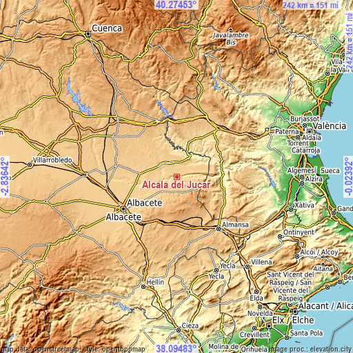 Topographic map of Alcalá del Júcar