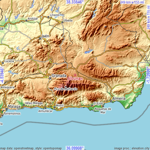 Topographic map of Albuñán