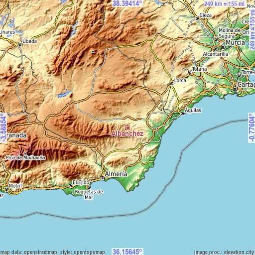 Topographic map of Albánchez